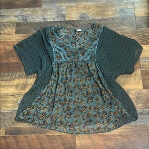 Fire Los Angeles Teal Floral Mix-Print Short Sleeve Tunic (L)